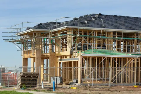 Scaffolded home under construction